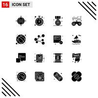 Set of 16 Vector Solid Glyphs on Grid for ball controller star console game Editable Vector Design Elements