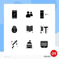 Set of 9 Commercial Solid Glyphs pack for learning reading column holidays egg Editable Vector Design Elements