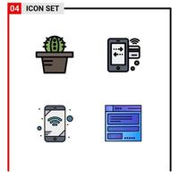 Stock Vector Icon Pack of 4 Line Signs and Symbols for cactus wifi credit wifi browser Editable Vector Design Elements