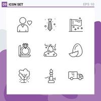 User Interface Pack of 9 Basic Outlines of burn gift congress diamond international Editable Vector Design Elements