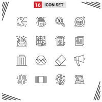 Set of 16 Modern UI Icons Symbols Signs for address steering wheel yen steering find Editable Vector Design Elements
