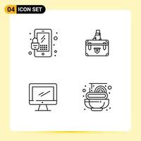 Stock Vector Icon Pack of 4 Line Signs and Symbols for lock portfolio suitcase case monitor Editable Vector Design Elements