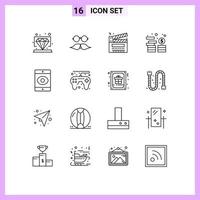 Pack of 16 creative Outlines of coins investment men asset film Editable Vector Design Elements