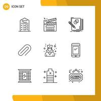 9 Universal Outlines Set for Web and Mobile Applications paper clip film geometry design Editable Vector Design Elements