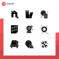 Group of 9 Solid Glyphs Signs and Symbols for dollar paper clock page data Editable Vector Design Elements