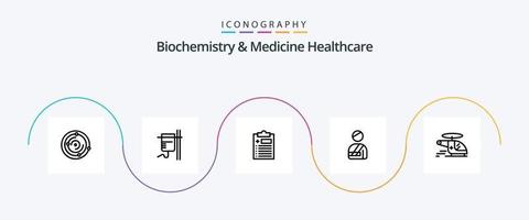 Paquete de íconos de la línea 5 de bioquímica y medicina para el cuidado de la salud, incluido el helicóptero. hospital. médico. lesionado. paciente vector