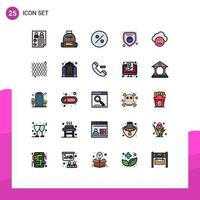 User Interface Pack of 25 Basic Filled line Flat Colors of co air hike security network Editable Vector Design Elements