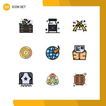 conjunto de colores planos de línea de relleno de interfaz móvil de 9 pictogramas de elementos de diseño de vector editables circulares de gráfico de medicina compartida de globo
