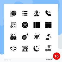 16 Universal Solid Glyphs Set for Web and Mobile Applications profile report write phone call Editable Vector Design Elements