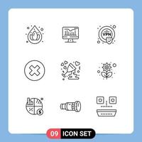 conjunto de 9 iconos de interfaz de usuario modernos símbolos signos de amor celebrar aniversario de seguridad elementos de diseño vectorial editables multimedia vector