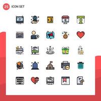 25 User Interface Filled line Flat Color Pack of modern Signs and Symbols of font e safe computer shop Editable Vector Design Elements