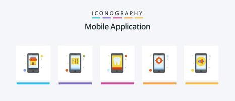 paquete de iconos planos de 5 aplicaciones móviles que incluye volumen. objetivo. aplicación en línea. solicitud. diseño de iconos creativos vector