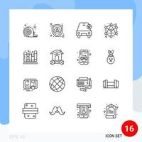 Group of 16 Modern Outlines Set for house education star books network Editable Vector Design Elements