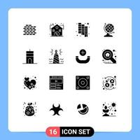 conjunto de 16 iconos de interfaz de usuario modernos signos de símbolos para edificios de diseño de señal de lápiz elementos de diseño de vector editables de globo