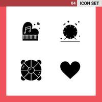 Set of 4 Modern UI Icons Symbols Signs for classic time passion wedding beach Editable Vector Design Elements