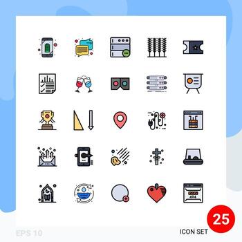 Modern Set of 25 Filled line Flat Colors and symbols such as page data delete ticket wheat Editable Vector Design Elements