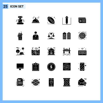 25 signos universales de glifos sólidos símbolos de objetivo de bola de objeto sonoro que establecen elementos de diseño vectorial editables vector