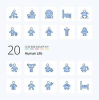 paquete de 20 iconos de color azul humano como mujer de compras gente de peso mamá vector