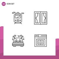 Set of 4 Modern UI Icons Symbols Signs for train dating buildings home love bed rest Editable Vector Design Elements