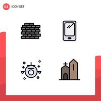 paquete de 4 signos y símbolos modernos de colores planos de línea rellena para medios de impresión web, como elementos de diseño de vectores editables de viaje de android de teléfono de vacaciones de pared