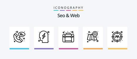 paquete de iconos seo y web line 5 que incluye www. web. red. SEO viajar. diseño de iconos creativos vector