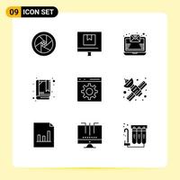 Universal Icon Symbols Group of 9 Modern Solid Glyphs of develop bookmark e booklet newsletter Editable Vector Design Elements