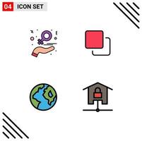 Mobile Interface Filledline Flat Color Set of 4 Pictograms of charity earth love media worldwide Editable Vector Design Elements