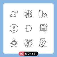Group of 9 Modern Outlines Set for cryptocurrency coin medical dogecoin attention Editable Vector Design Elements