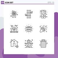 Pack of 9 creative Outlines of puzzle box application tent camping Editable Vector Design Elements