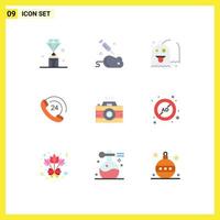 Universal Icon Symbols Group of 9 Modern Flat Colors of camera phone science communication fun Editable Vector Design Elements