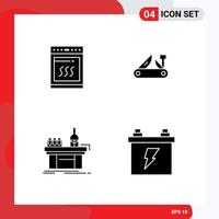 Modern Set of 4 Solid Glyphs Pictograph of oven biology cooking multitool lab Editable Vector Design Elements