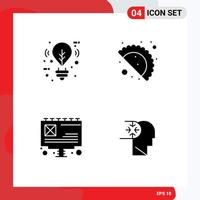 User Interface Pack of 4 Basic Solid Glyphs of bulb billboard lighting celebration day autism Editable Vector Design Elements