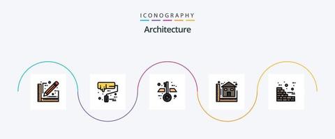 la línea de arquitectura llenó el paquete de iconos planos 5 que incluye la construcción. casa. arquitectura. casa. Plano vector