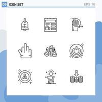 9 User Interface Outline Pack of modern Signs and Symbols of dope high five focusing solutions hand focusing Editable Vector Design Elements