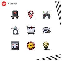 conjunto de 9 iconos de interfaz de usuario modernos símbolos signos para comunicación carrito de compras videojuego eliminar regalo elementos de diseño vectorial editables vector