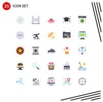 Mobile Interface Flat Color Set of 25 Pictograms of study graduation twin towers education spring Editable Vector Design Elements