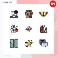 Universal Icon Symbols Group of 9 Modern Filledline Flat Colors of building protection scary plane fly Editable Vector Design Elements