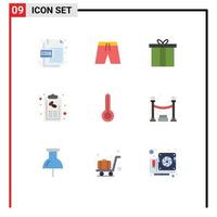 Pack of 9 Modern Flat Colors Signs and Symbols for Web Print Media such as temperature list accessories hand bill Editable Vector Design Elements