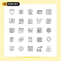 25 User Interface Line Pack of modern Signs and Symbols of portfolio case wedding business skull Editable Vector Design Elements