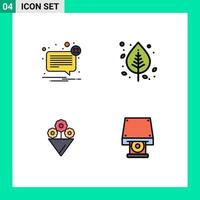 Filledline Flat Color Pack of 4 Universal Symbols of alert tree message birch gift Editable Vector Design Elements