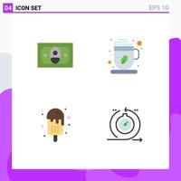 Set of 4 Vector Flat Icons on Grid for cash ice cream coffee coffee cup agile Editable Vector Design Elements