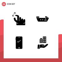 Set of 4 Modern UI Icons Symbols Signs for gesture mobile zoom speed iphone Editable Vector Design Elements