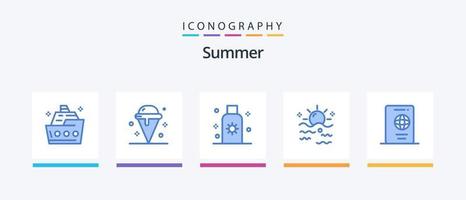 paquete de iconos de verano azul 5 que incluye verano. mar. verano. bloqueador solar. verano. diseño de iconos creativos vector