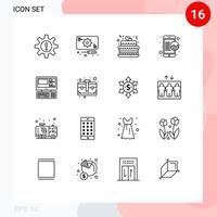 16 User Interface Outline Pack of modern Signs and Symbols of computer seo service mobile party Editable Vector Design Elements