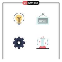 Set of 4 Vector Flat Icons on Grid for bulb drawing solution board erlenmeyer flask Editable Vector Design Elements