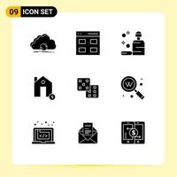 Pictogram Set of 9 Simple Solid Glyphs of estate charge user buildings soap Editable Vector Design Elements