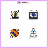 Modern Set of 4 Filledline Flat Colors Pictograph of oven mitt printing computer labels team Editable Vector Design Elements