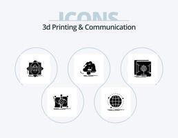 Diseño de iconos del paquete de iconos de 5 glifos de impresión y comunicación en 3d. energía. nube. red. formando fabricación vector