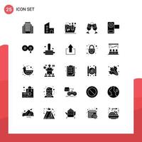 25 Thematic Vector Solid Glyphs and Editable Symbols of camera romantic property juice drink Editable Vector Design Elements