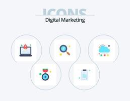 diseño de iconos de paquete de iconos planos de marketing digital 5. conexión. lanzamiento. buscar. dinero vector